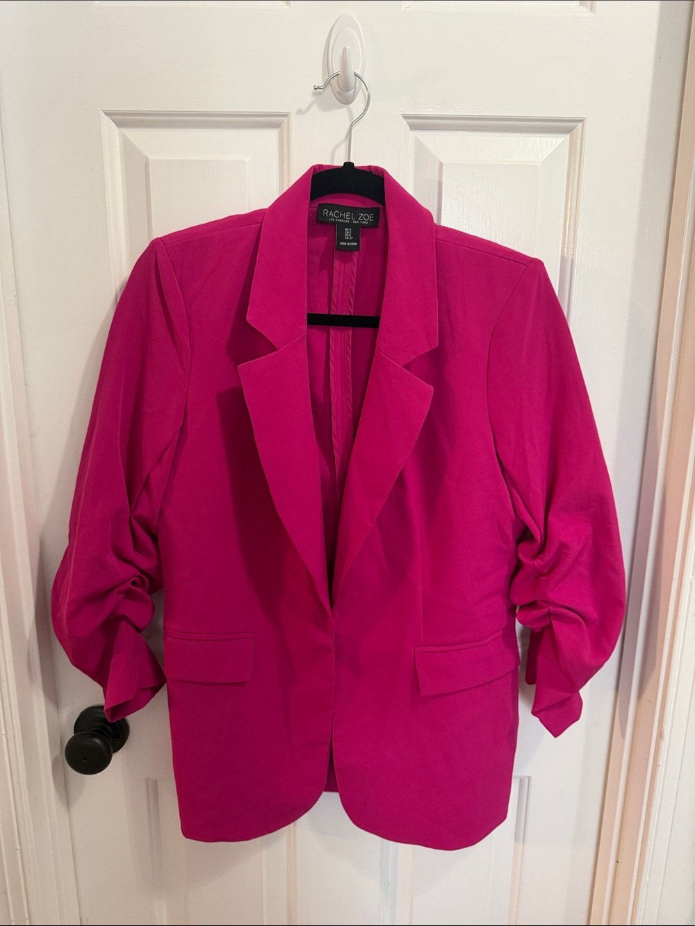 Rachel Zoe Hot Pink Tailored Blazer with Ruched Sleeves